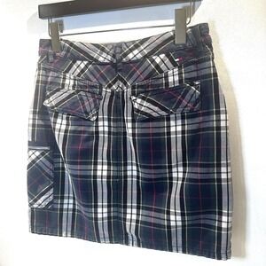 Tommy Hilfiger Jeans Y2K Vintage Tartan Plaid Mini Skirt Cargo Pocket Waist 29